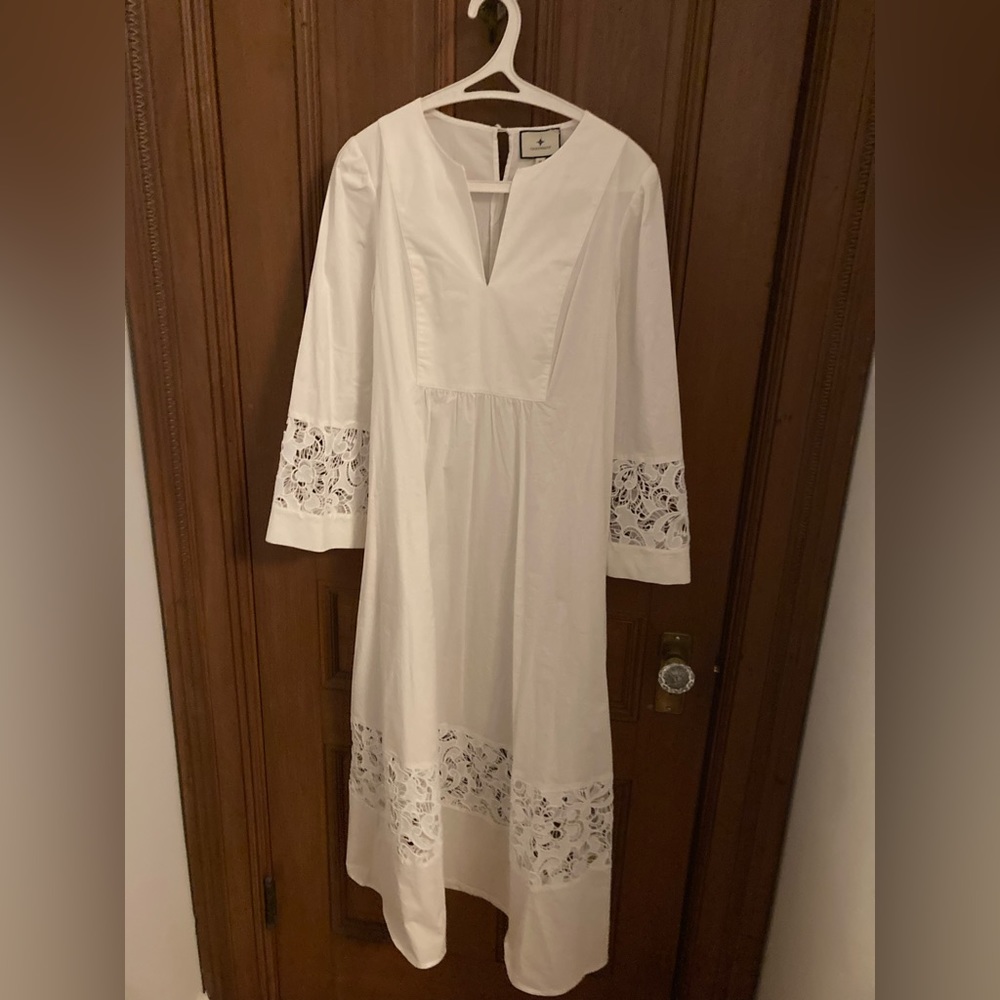 Tuckernuck White Midi Dress with Lace Accents